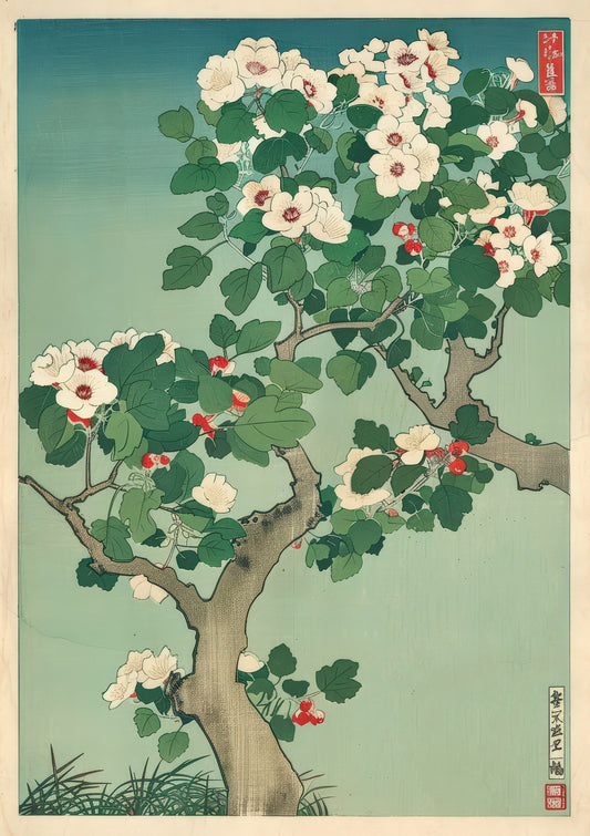 Camellia Blossom Print, Japanese Botanical Wall Art