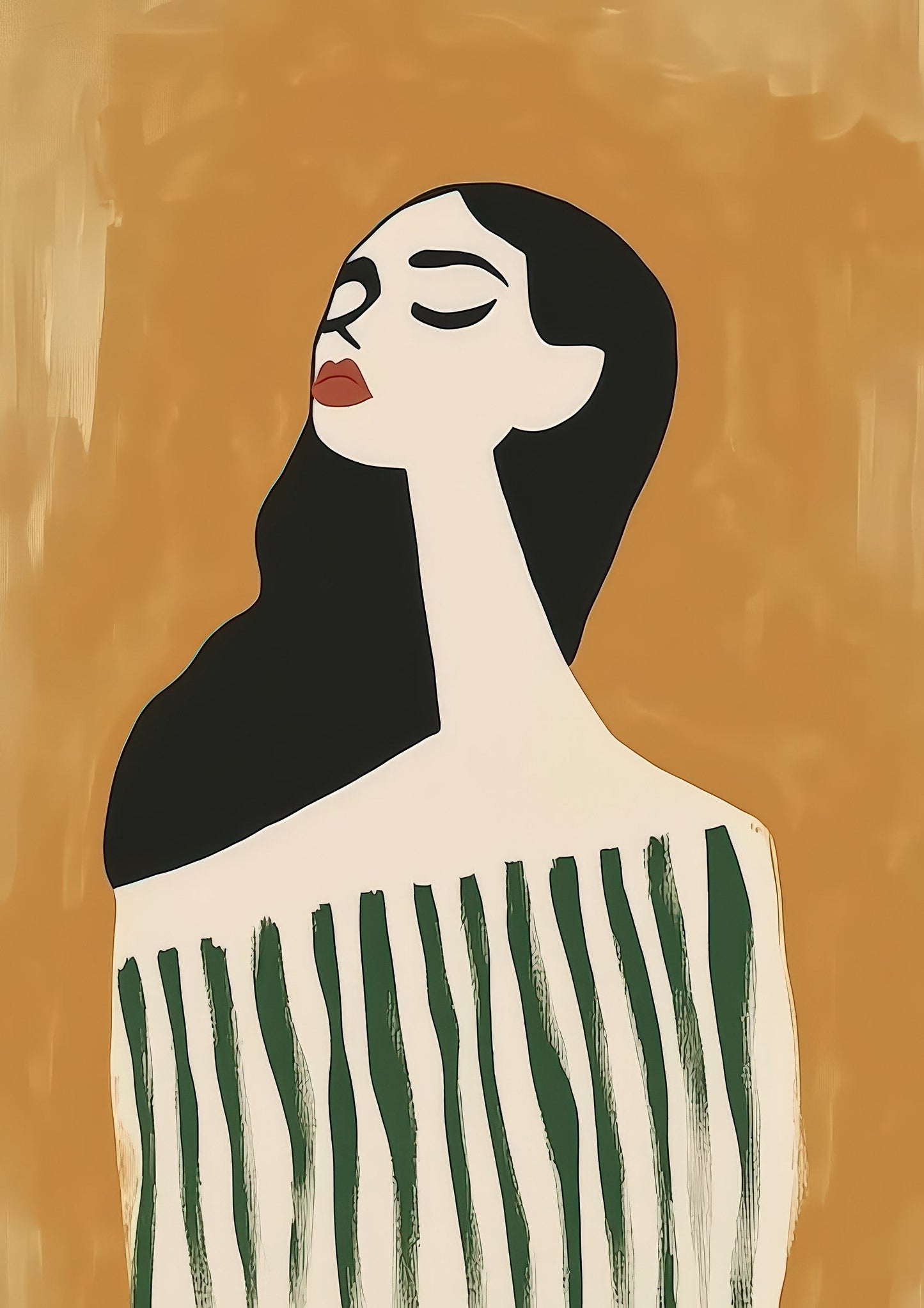 Woman in Stripes Print, Folk Portrait Wall Art