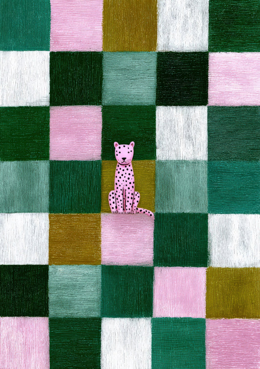 Checkerboard Cat Print, Quirky Wall Art