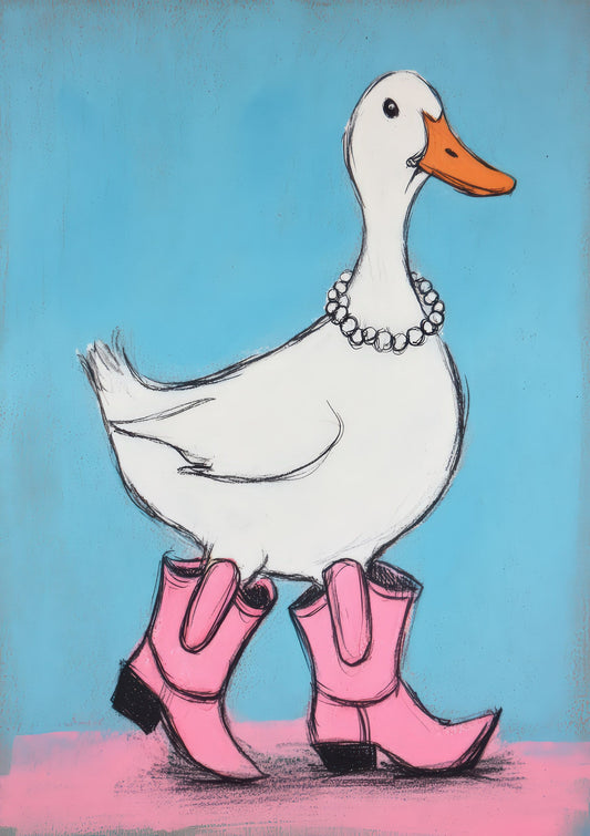 Duck in Cowboy Boots Print, Funny Wall Art