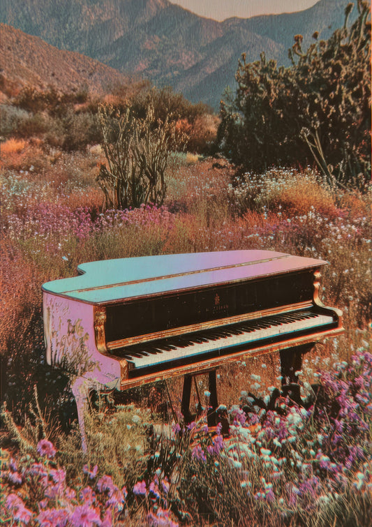 Pink Piano in a Meadow Print, Surreal Wall Art