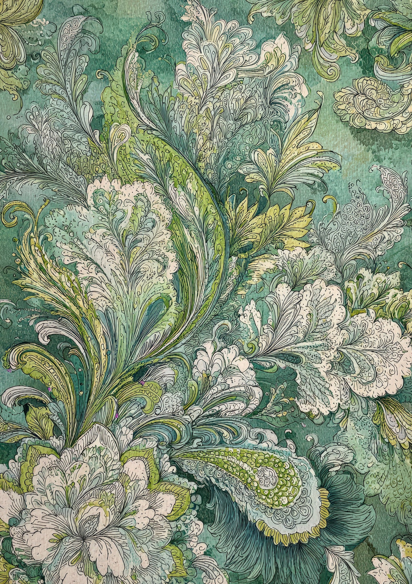 White Damask Print, William Morris Style Wall Art