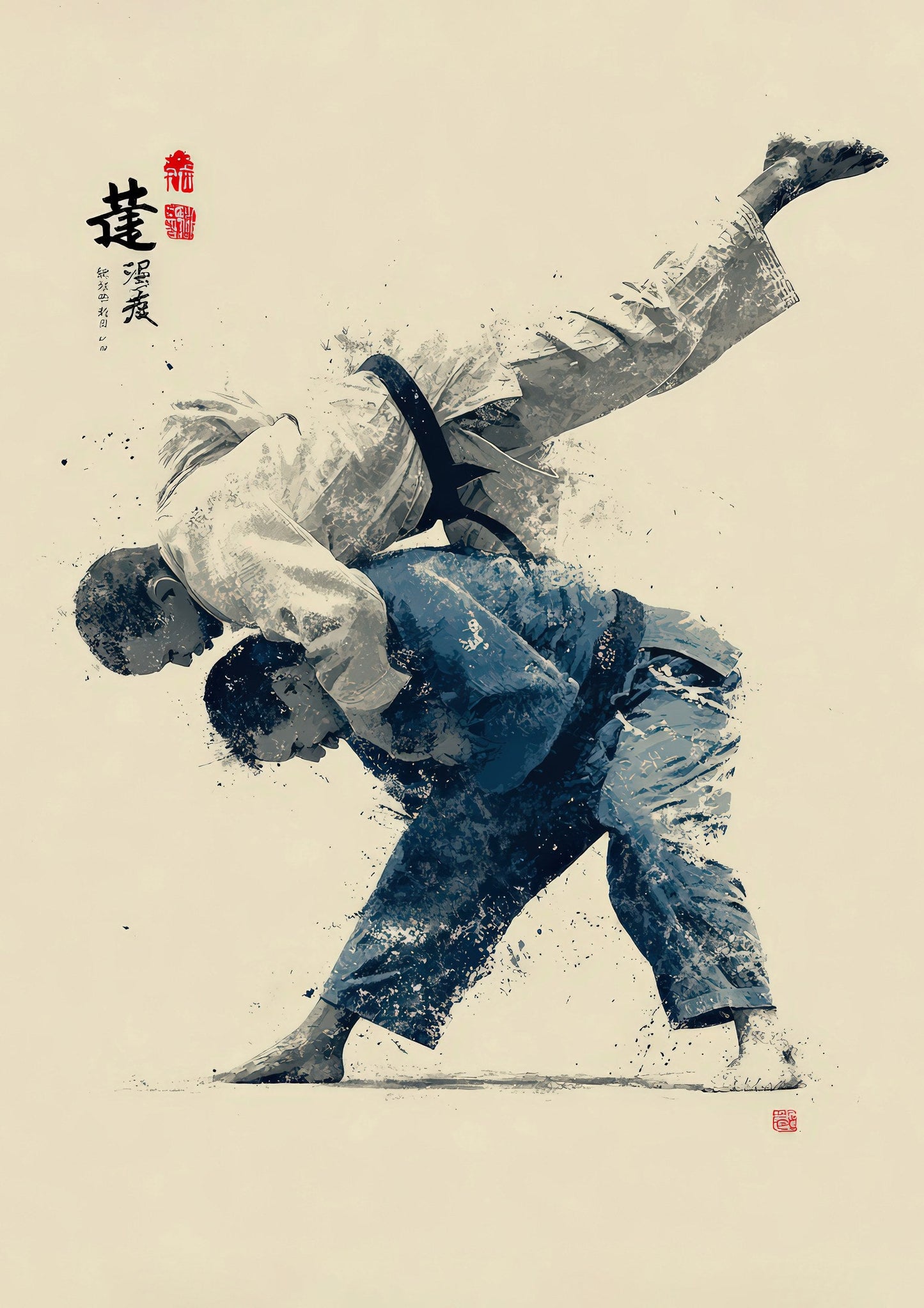 Judo Print, Japanese Ink Wall Art