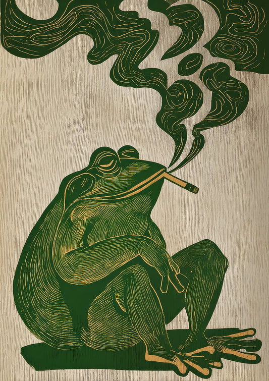 Frog Linocut Print, Folk Animal Wall Art