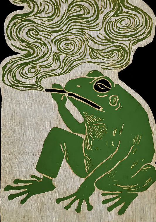 Folk Frog Linocut Print, Animal Wall Art