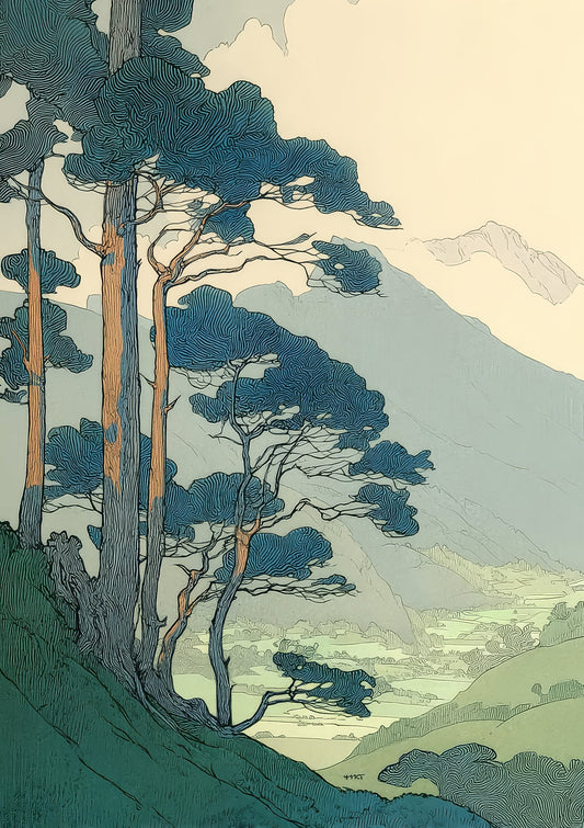 Mountain Pines Print, Japandi Wall Art