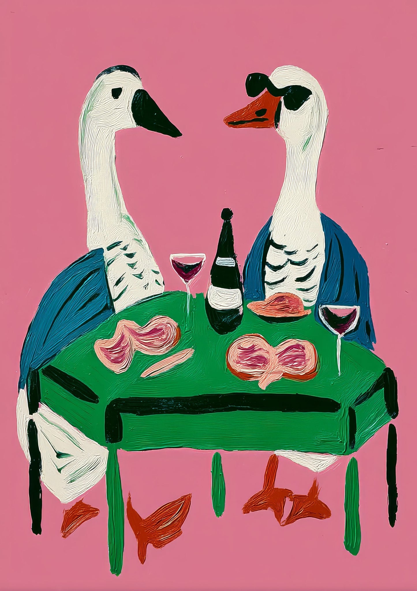 Geese Dining Print, Folk Wall Art