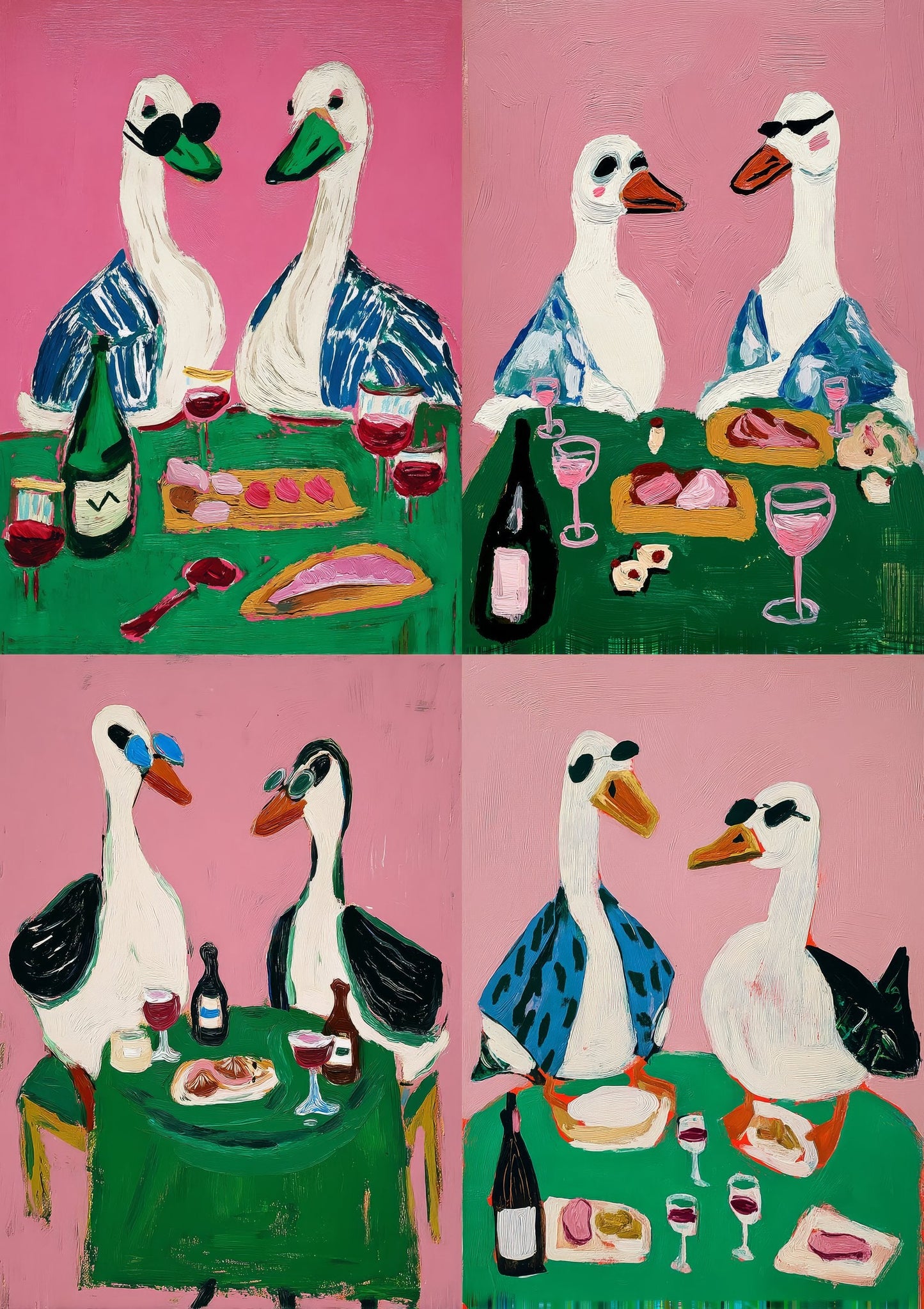 Geese Dinner Party Print, Folk Wall Art