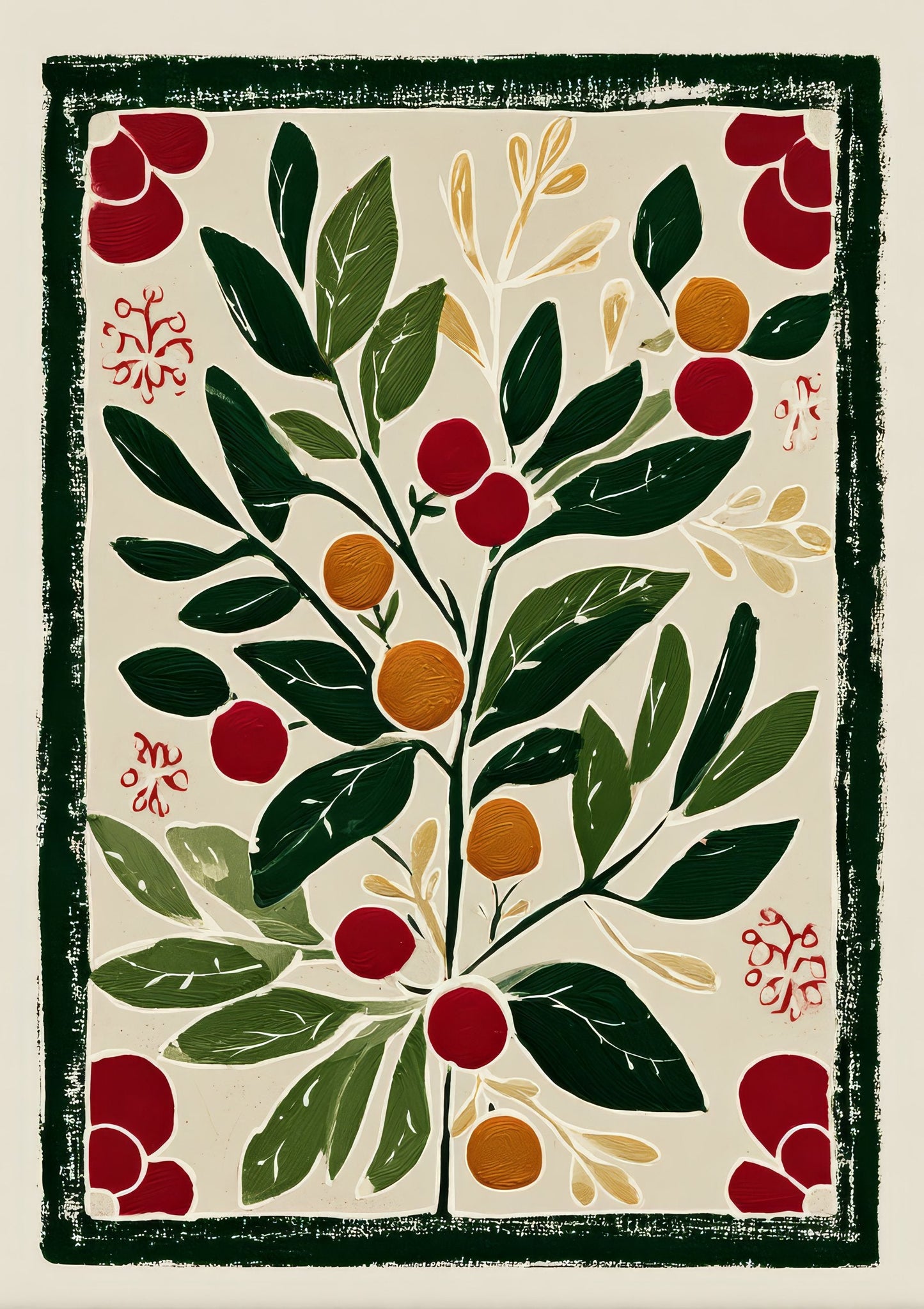 Folk Berry Panel Print, Botanical Wall Art