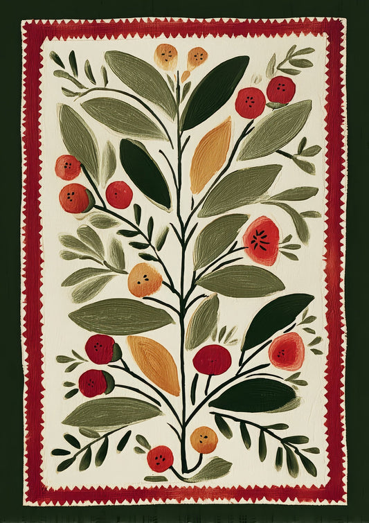 Folk Botanical Print, Scandinavian Wall Art