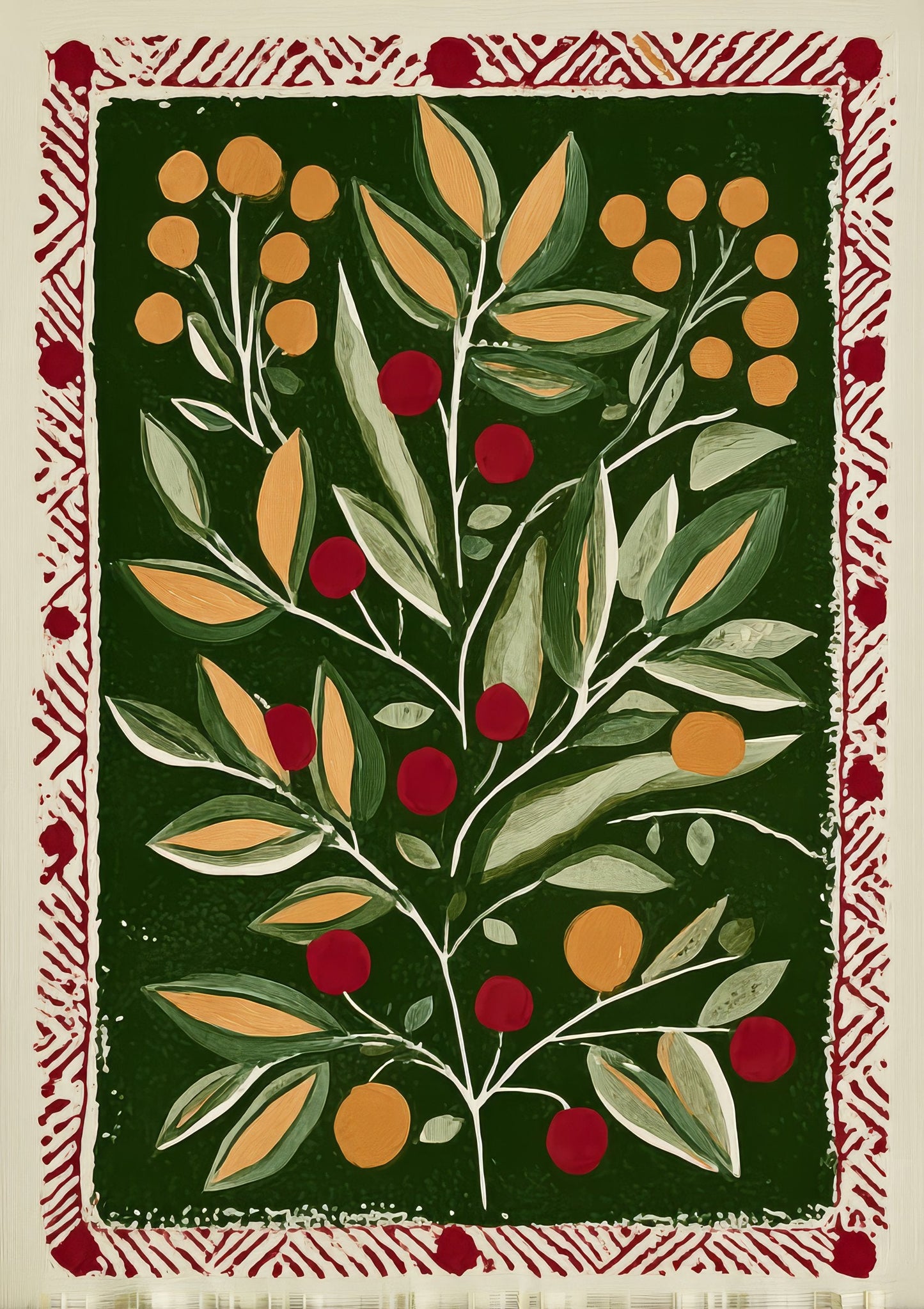 Folk Berry Botanical Print, Panel Wall Art