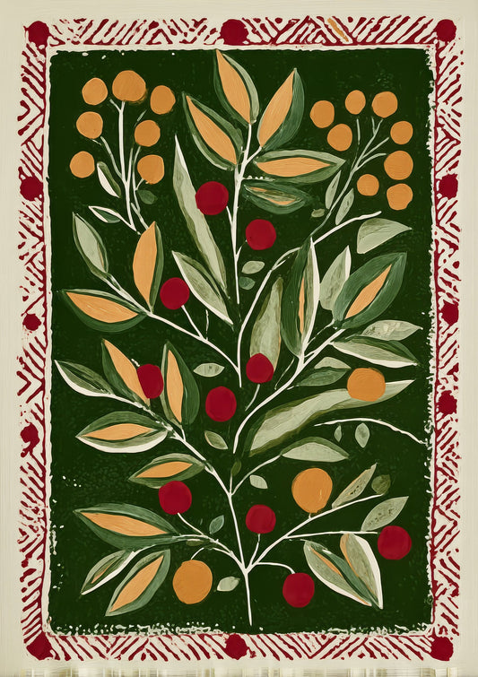 Folk Berry Botanical Print, Panel Wall Art