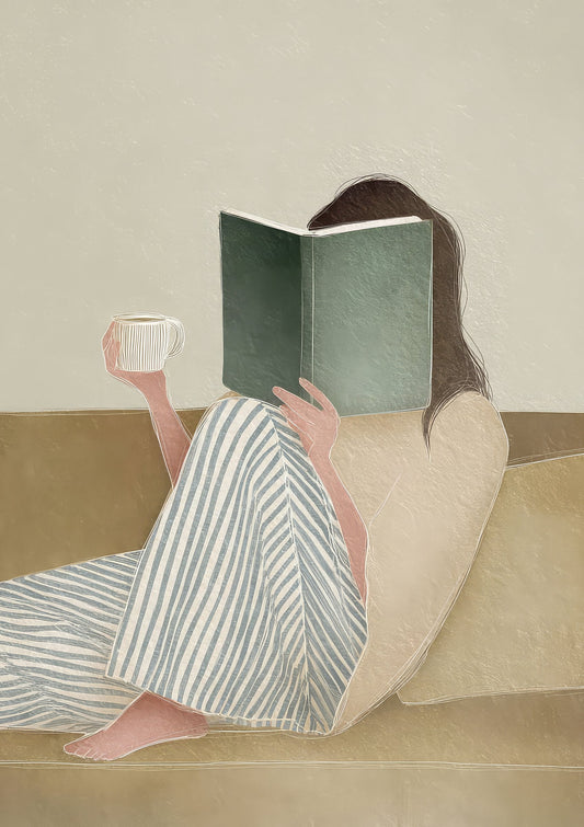 Reading in Bed Print, Calm Figurative Wall Art