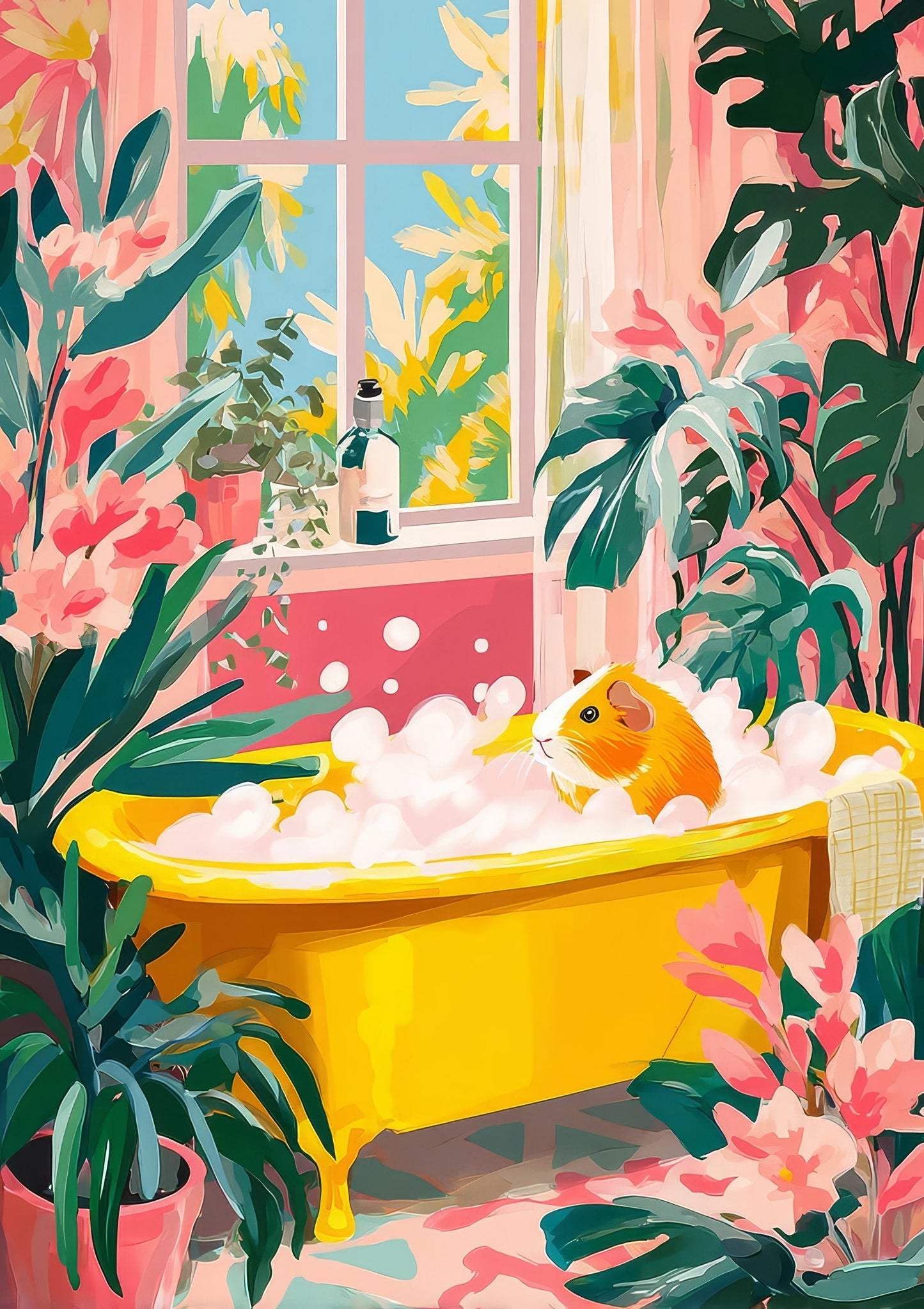 Colourful Bathroom Print, Botanical Bath Wall Art