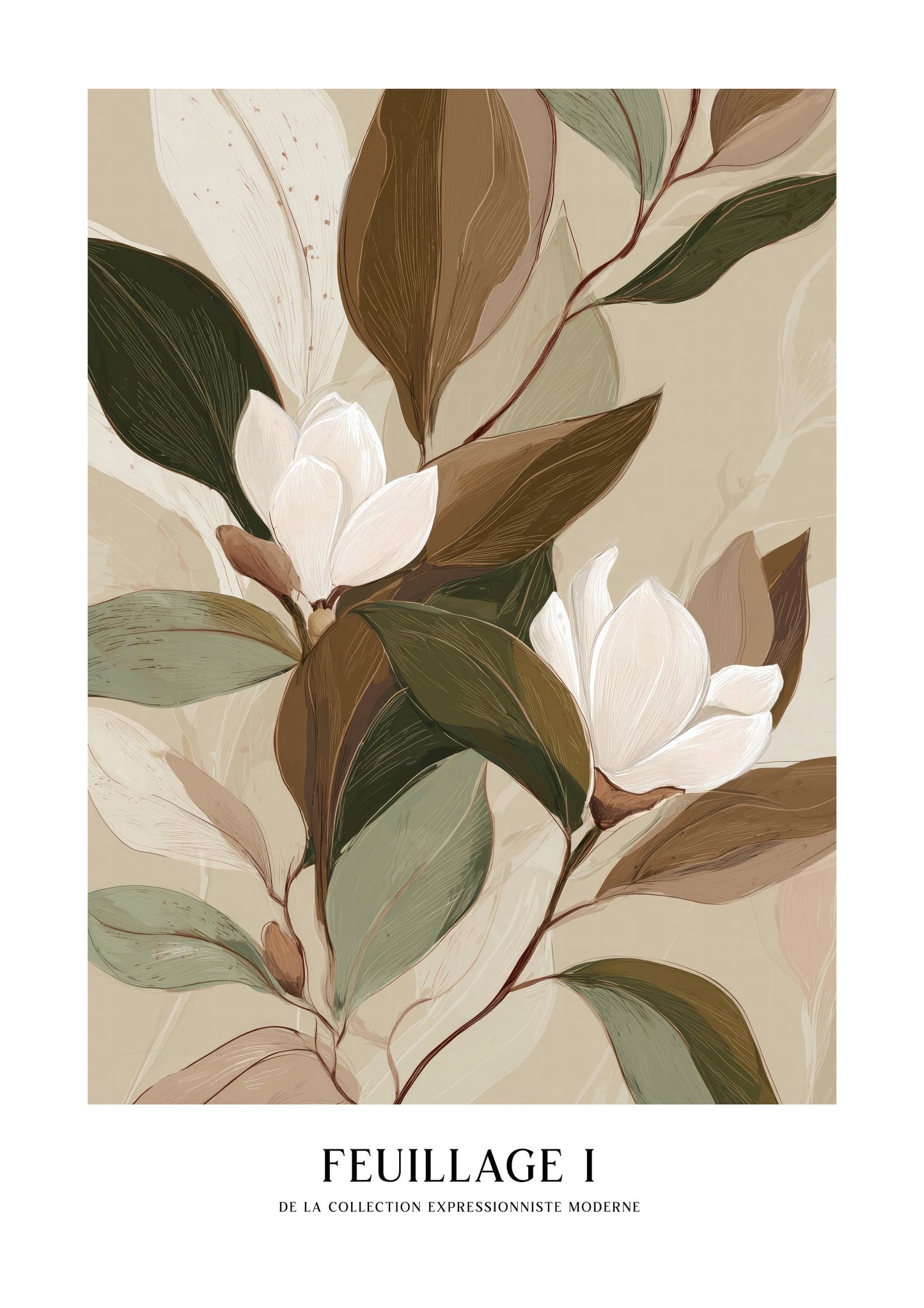 Magnolia Print, Neutral Botanical Wall Art