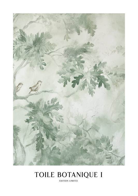 Green Toile Botanical Print, Vintage Wall Art
