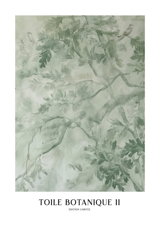 Green Toile Print, Botanical Vintage Wall Art