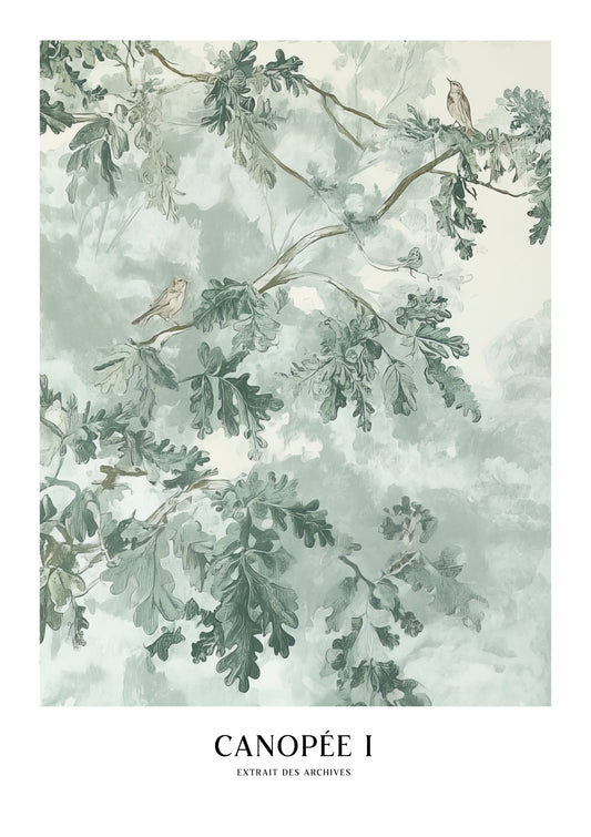 Green Canopy Toile Print, Vintage Wall Art