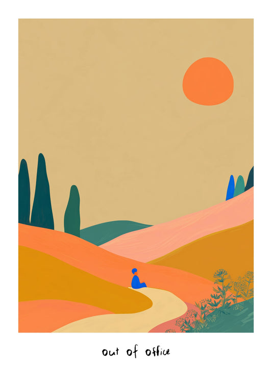 Out of Office Print, Folk Landscape Wall Art