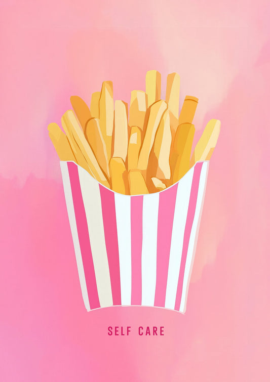 Self Care Fries Print, Pink Kitchen Wall Art
