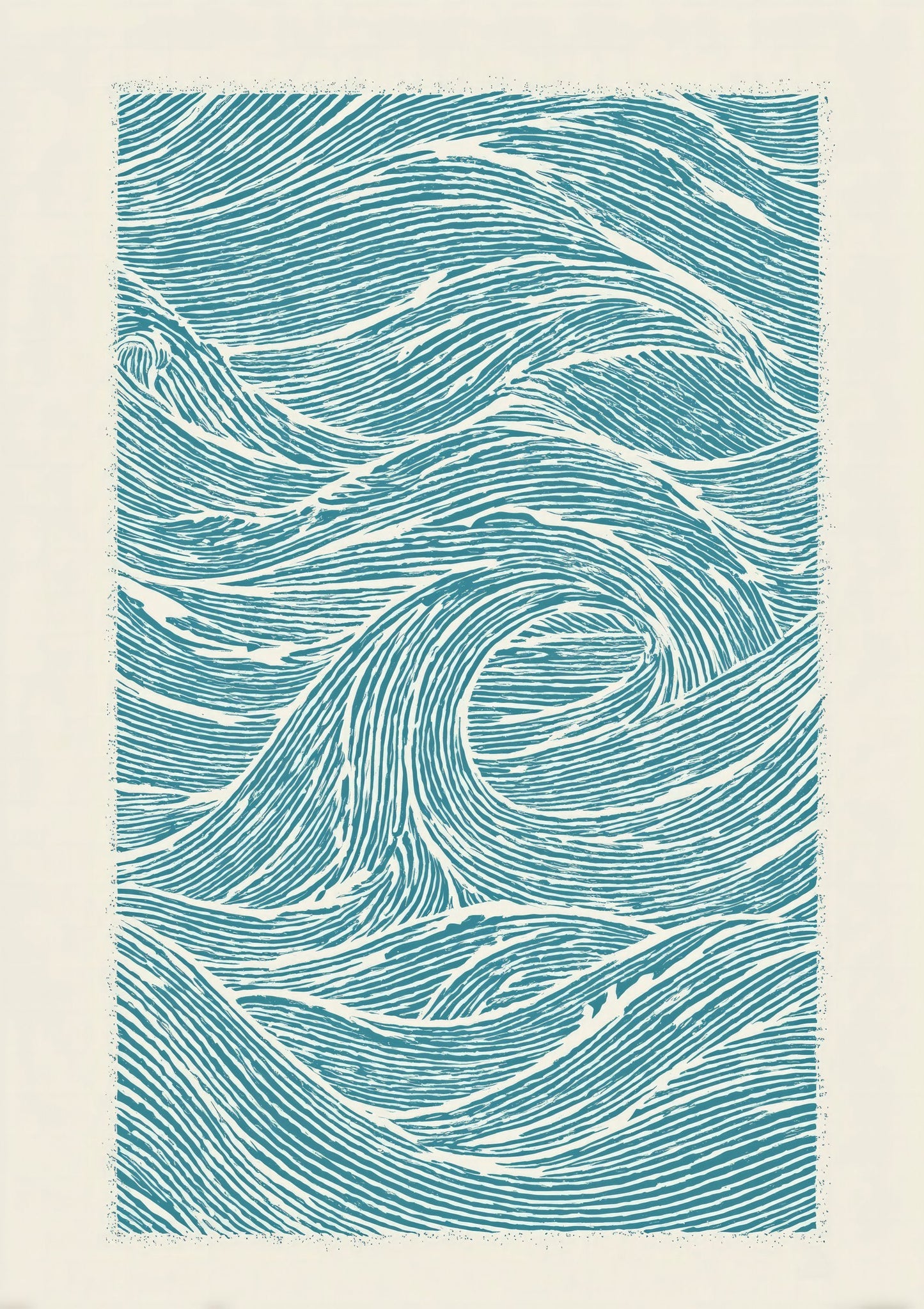 Blue Waves Print, Japandi Abstract Wall Art