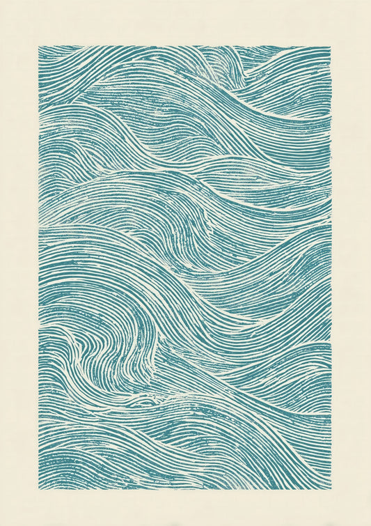 Blue Wave Pattern Print, Coastal Abstract Wall Art