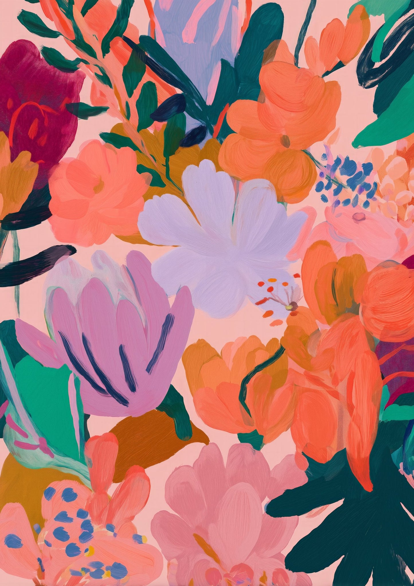 Colourful Bloom Print, Maximalist Floral Wall Art