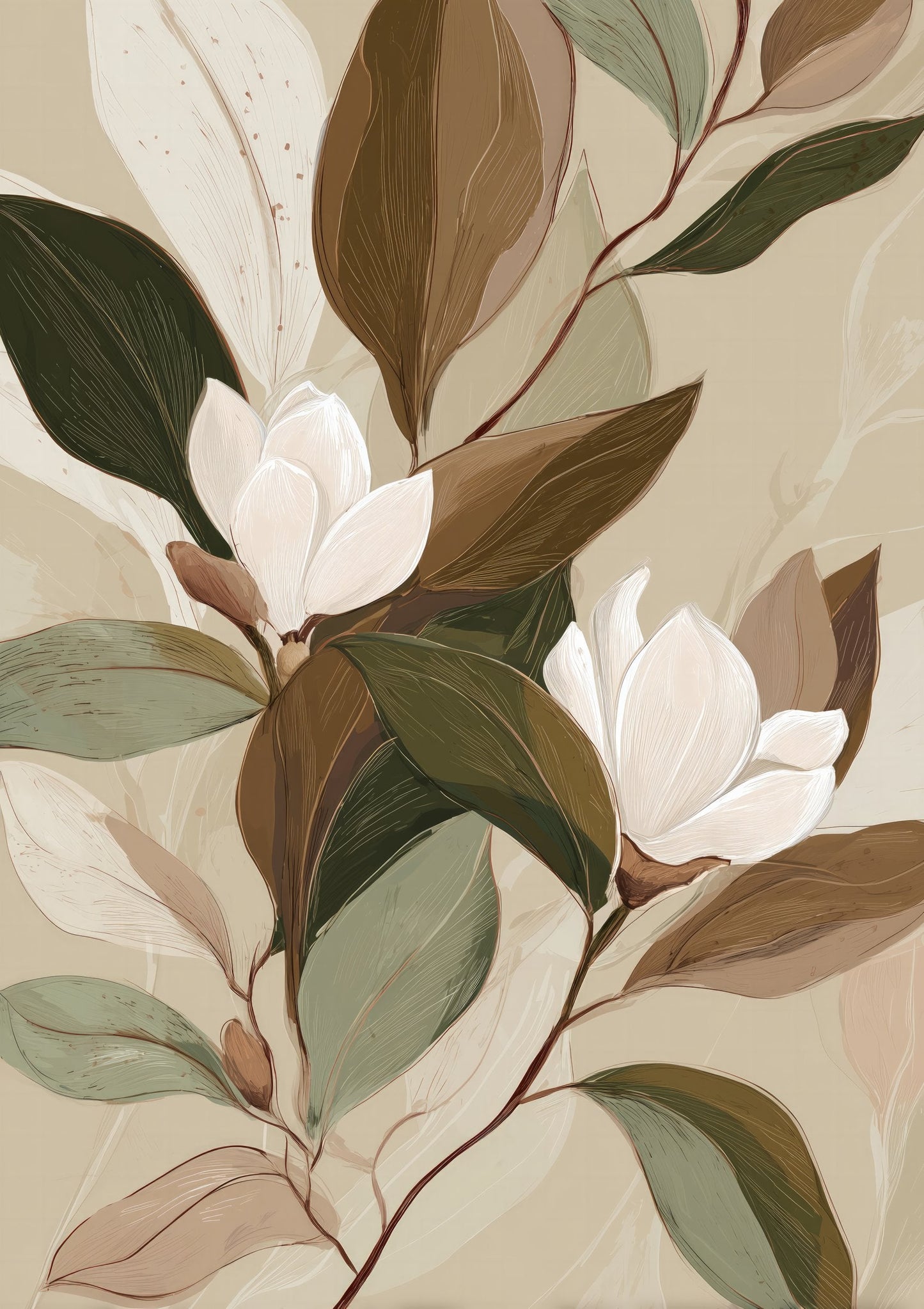 Magnolia Branch Print, Botanical Wall Art