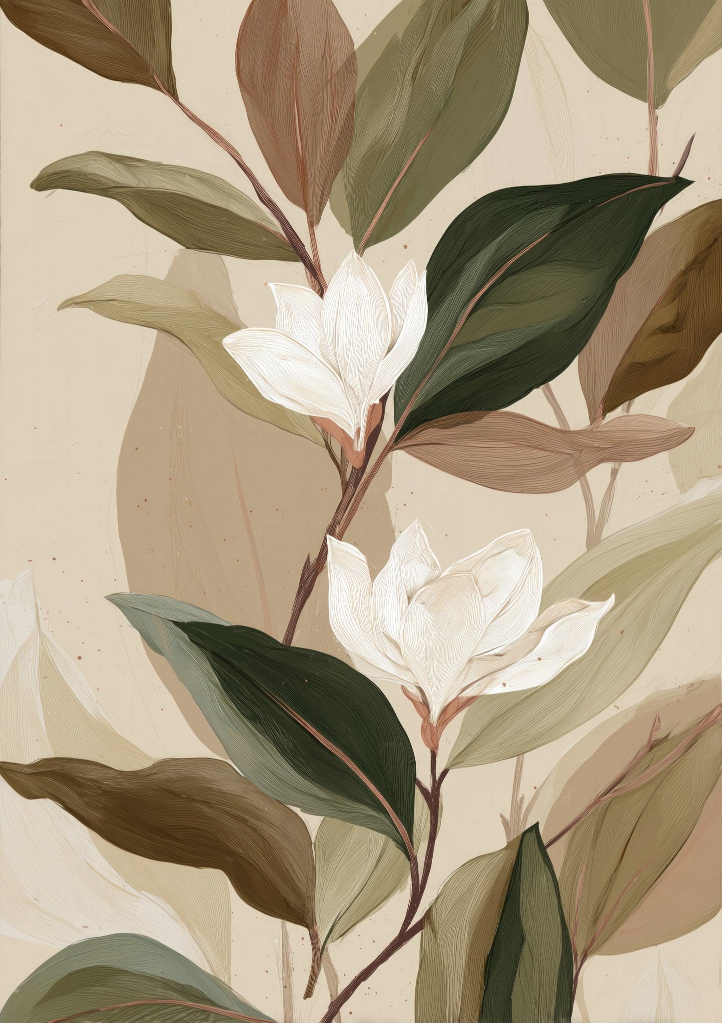 White Magnolia Print, Soft Botanical Wall Art
