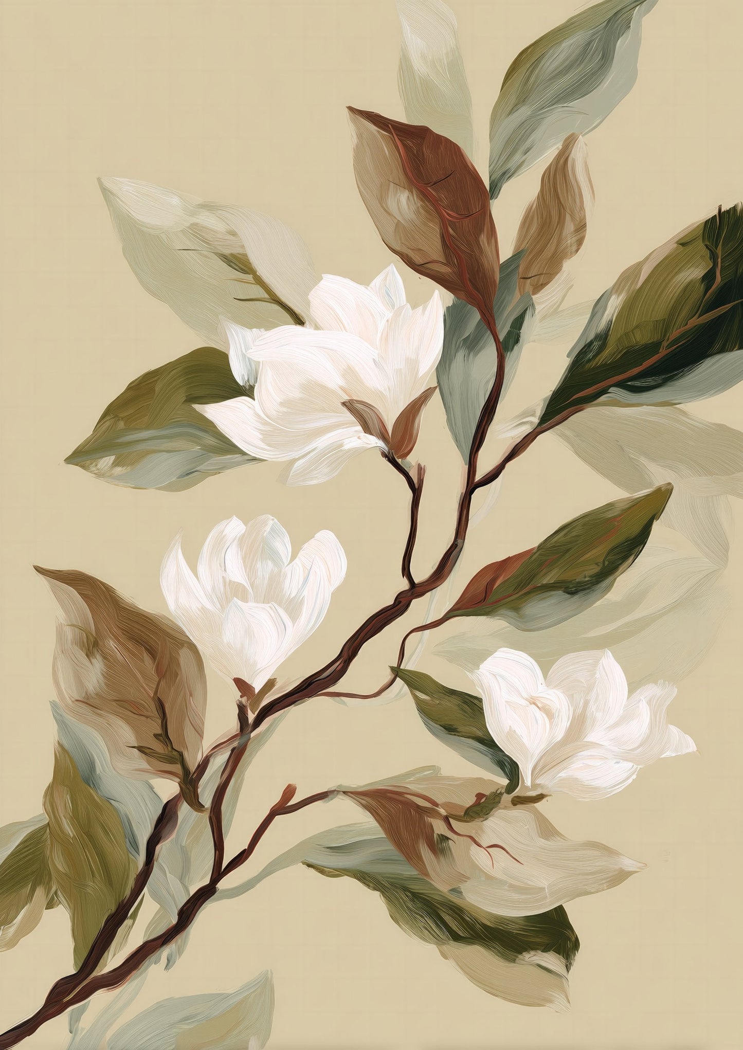 Magnolia Branch Print, Elegant Botanical Wall Art