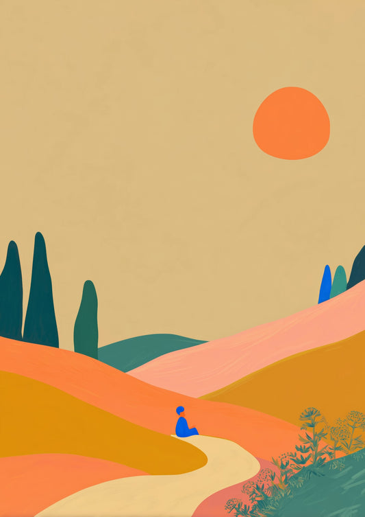 Whimsical Landscape Print, Folk Wall Art