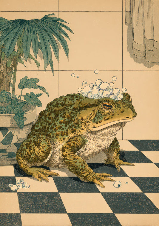 Frog in the Bathroom Print, Funny Bathroom Wall Art