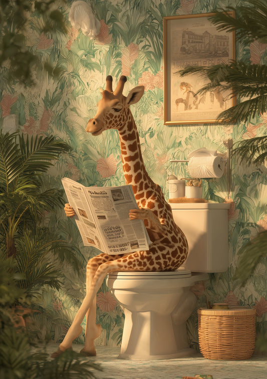 Giraffe in the Bathroom Print, Funny Bathroom Wall Art