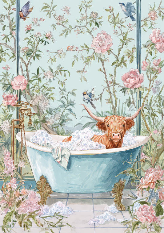Animals in the Bath Print, Chinoiserie Bathroom Wall Art