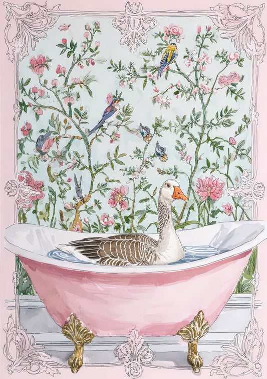 Hedgehog in the Bath Print, Chinoiserie Bathroom Wall Art