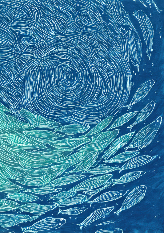 Shoal of Fish Print, Blue Coastal Wall Art