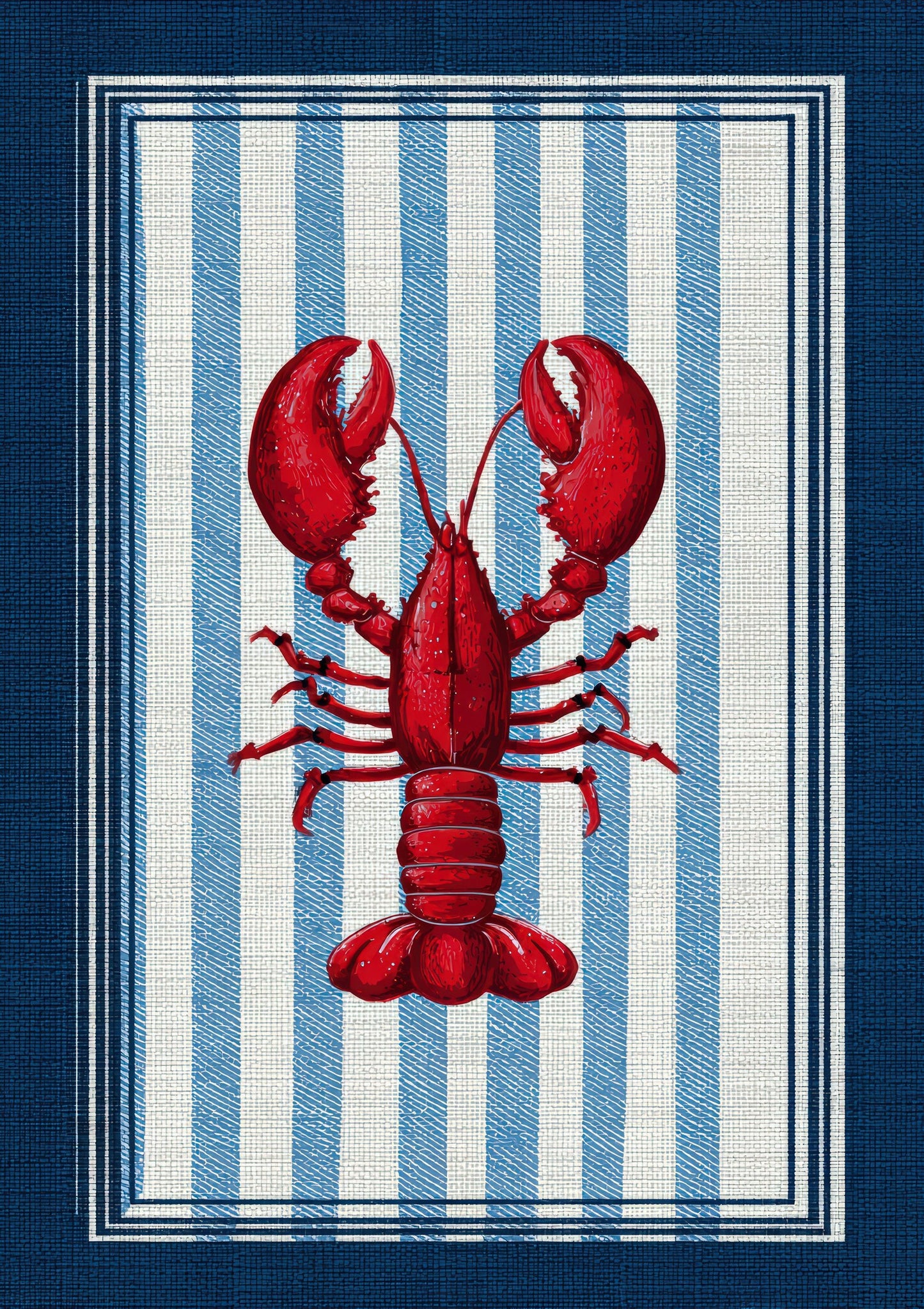 Lobster on Navy Stripes Print, Nautical Bathroom Wall Art