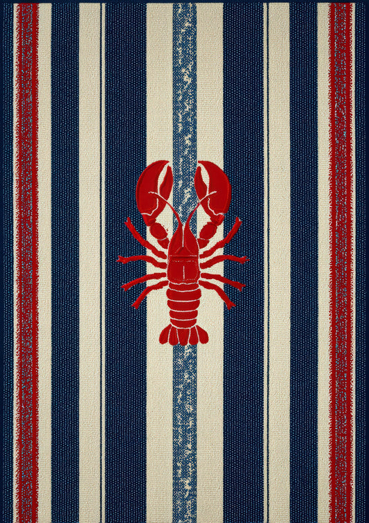 Red Lobster Stripe Print, Coastal Bathroom Wall Art