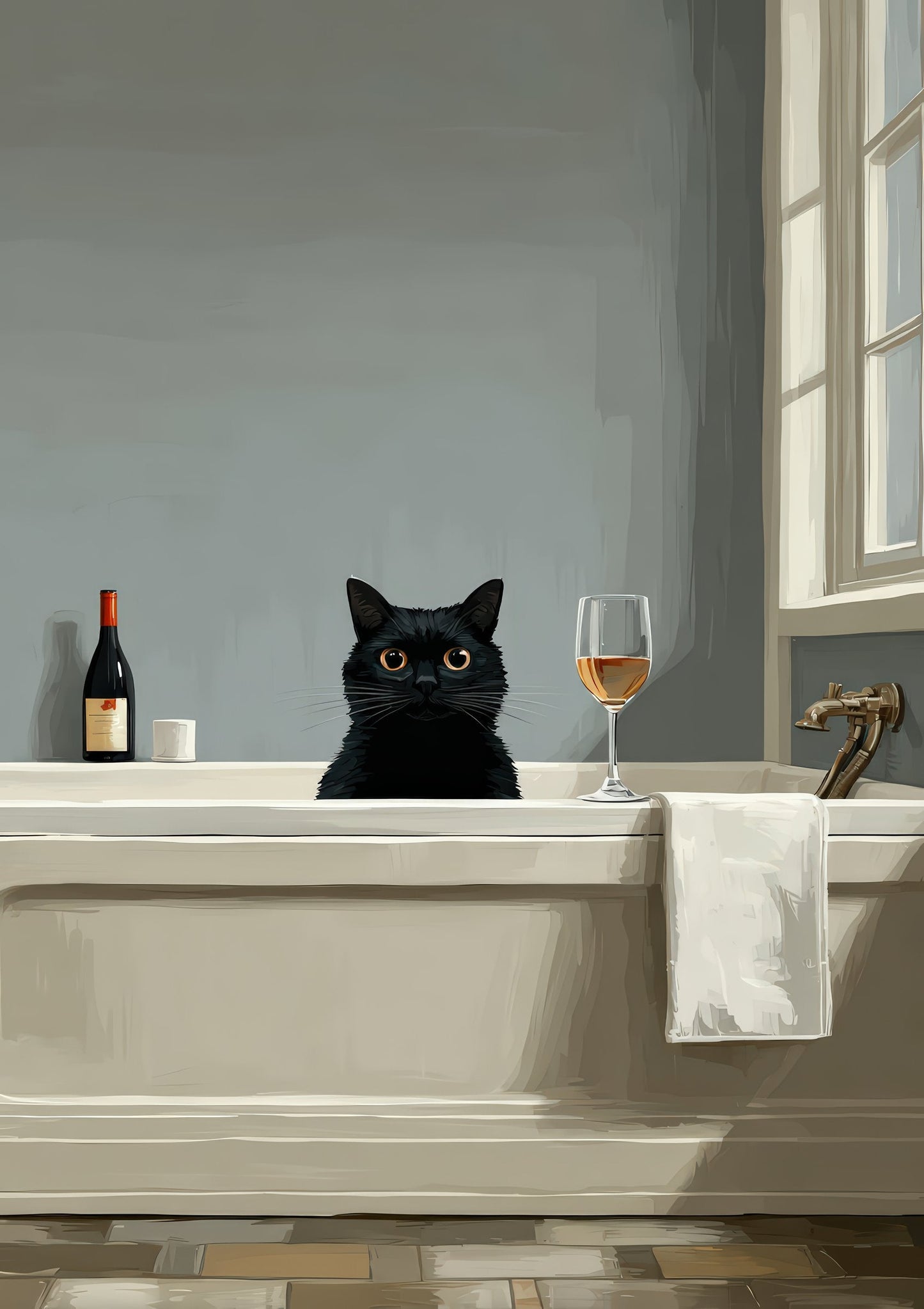 Cat in the Bathroom Print, Funny Bathroom Wall Art