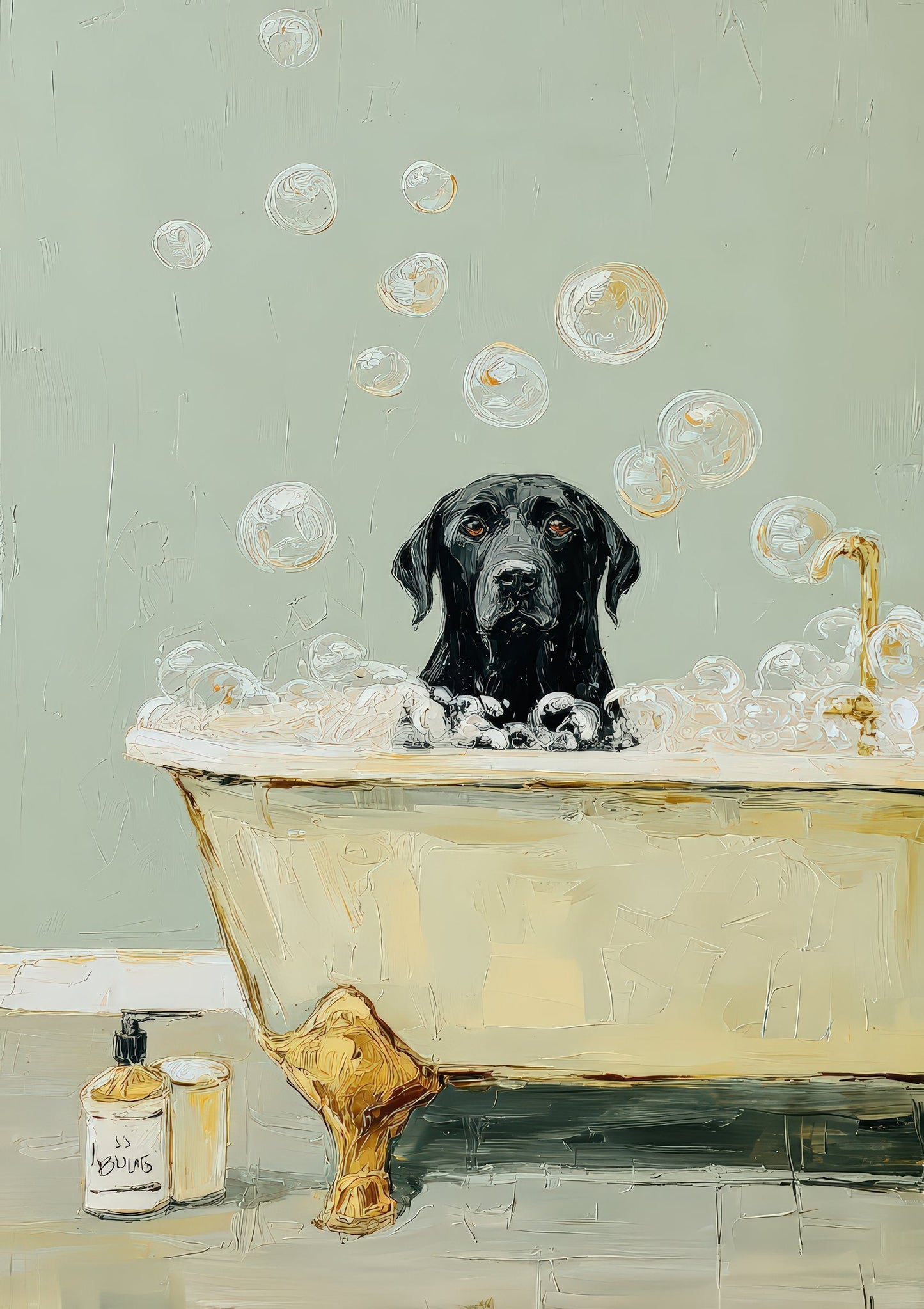 Dog in the Bath Print, Funny Bathroom Wall Art