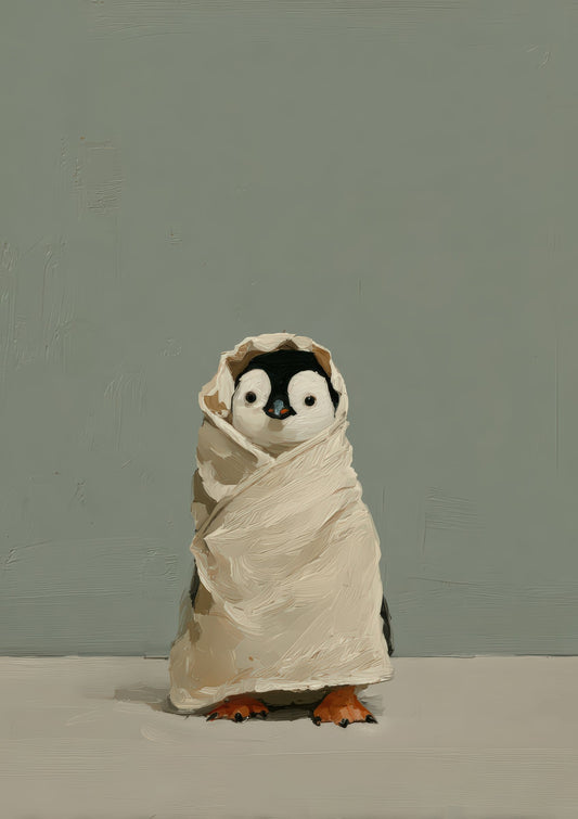 Penguin in a Towel Print, Funny Bathroom Wall Art