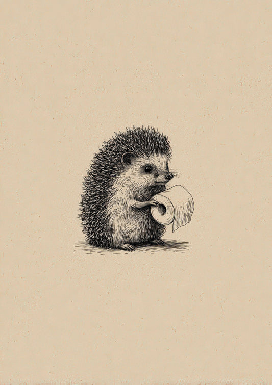 Hedgehog with a Loo Roll Print, Funny Bathroom Wall Art