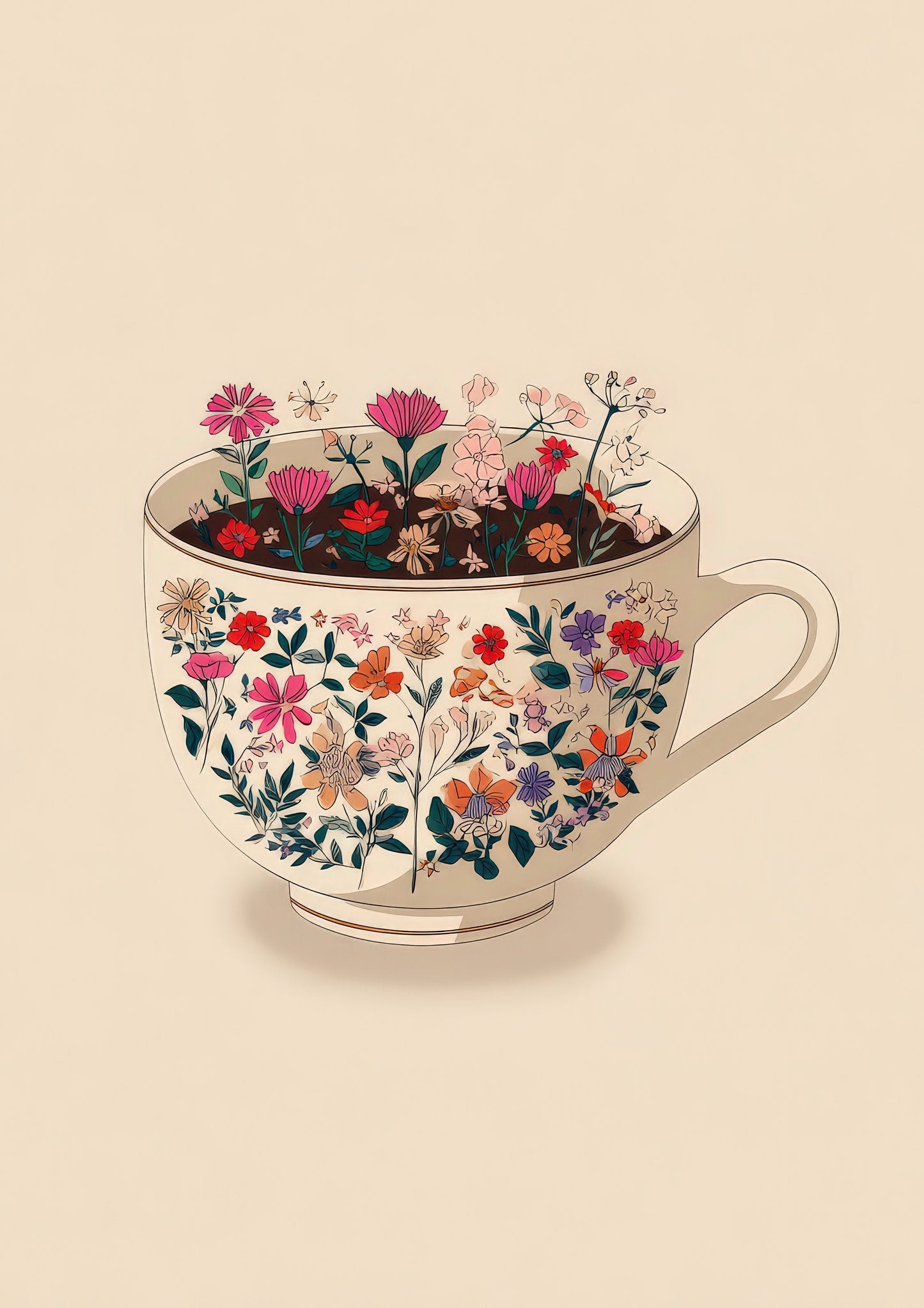 Teacup of Flowers Print, Floral Kitchen Wall Art