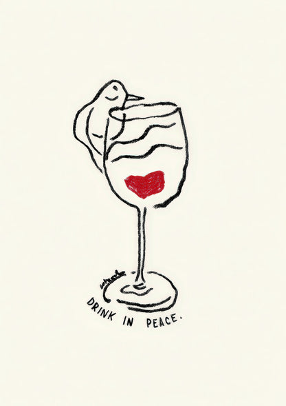 Drink in Peace Print, Line Wine Wall Art