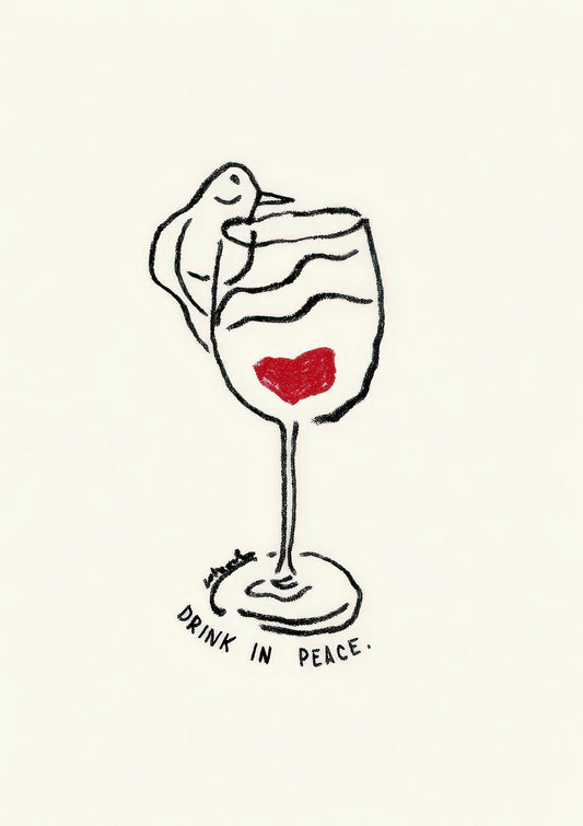 Drink in Peace Print, Line Wine Wall Art