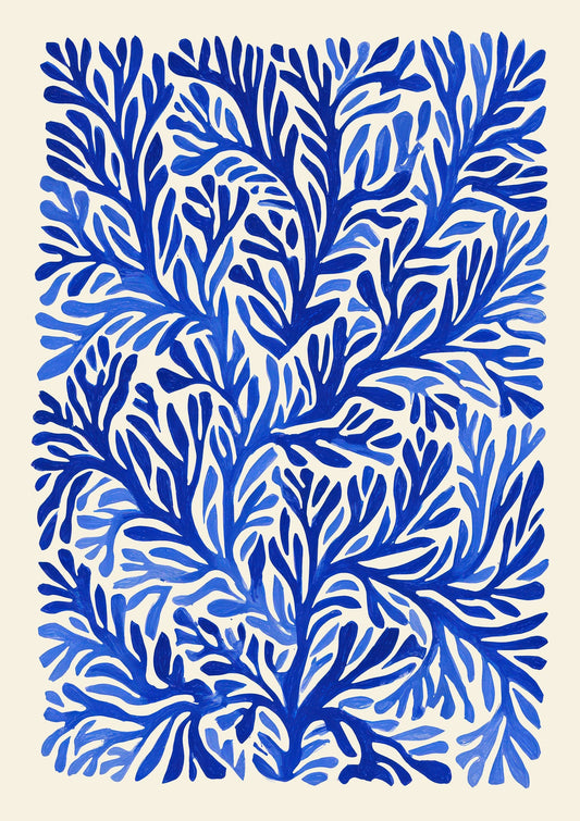 Blue Coral Print, Coastal Wall Art