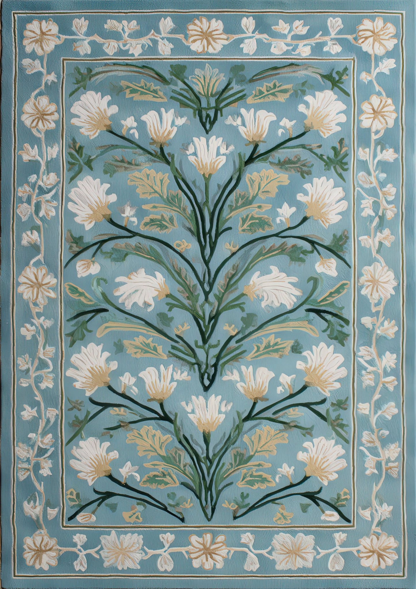 Blue Floral Tile Print, Botanical Wall Art