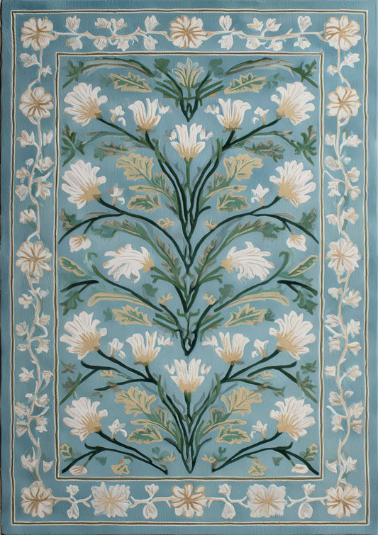 Blue Floral Tile Print, Botanical Wall Art