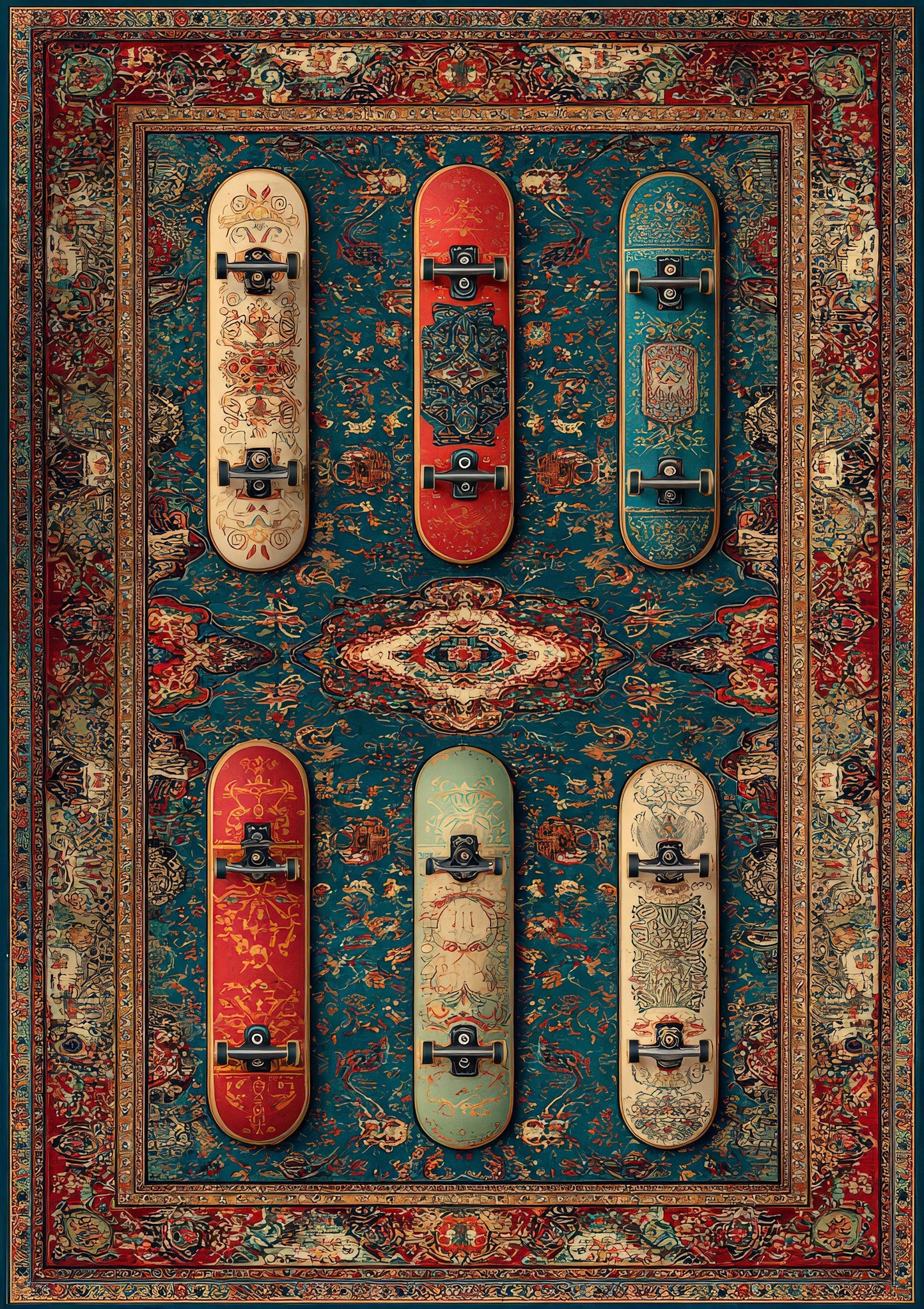 Persian Skateboards Print, Eclectic Wall Art