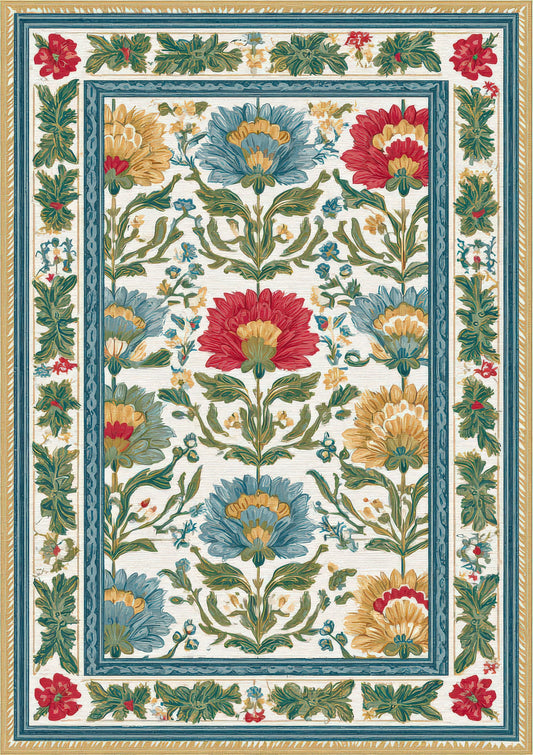Folk Floral Rug Print, Bohemian Wall Art